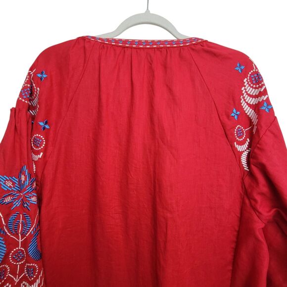 Aurie L'Atelier Red Embroidered Dress W/Missing String + Tassel No Size/Fabric - Picture 7 of 11